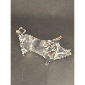 Vintage Hand Blown Clear Glass Pig Figurine